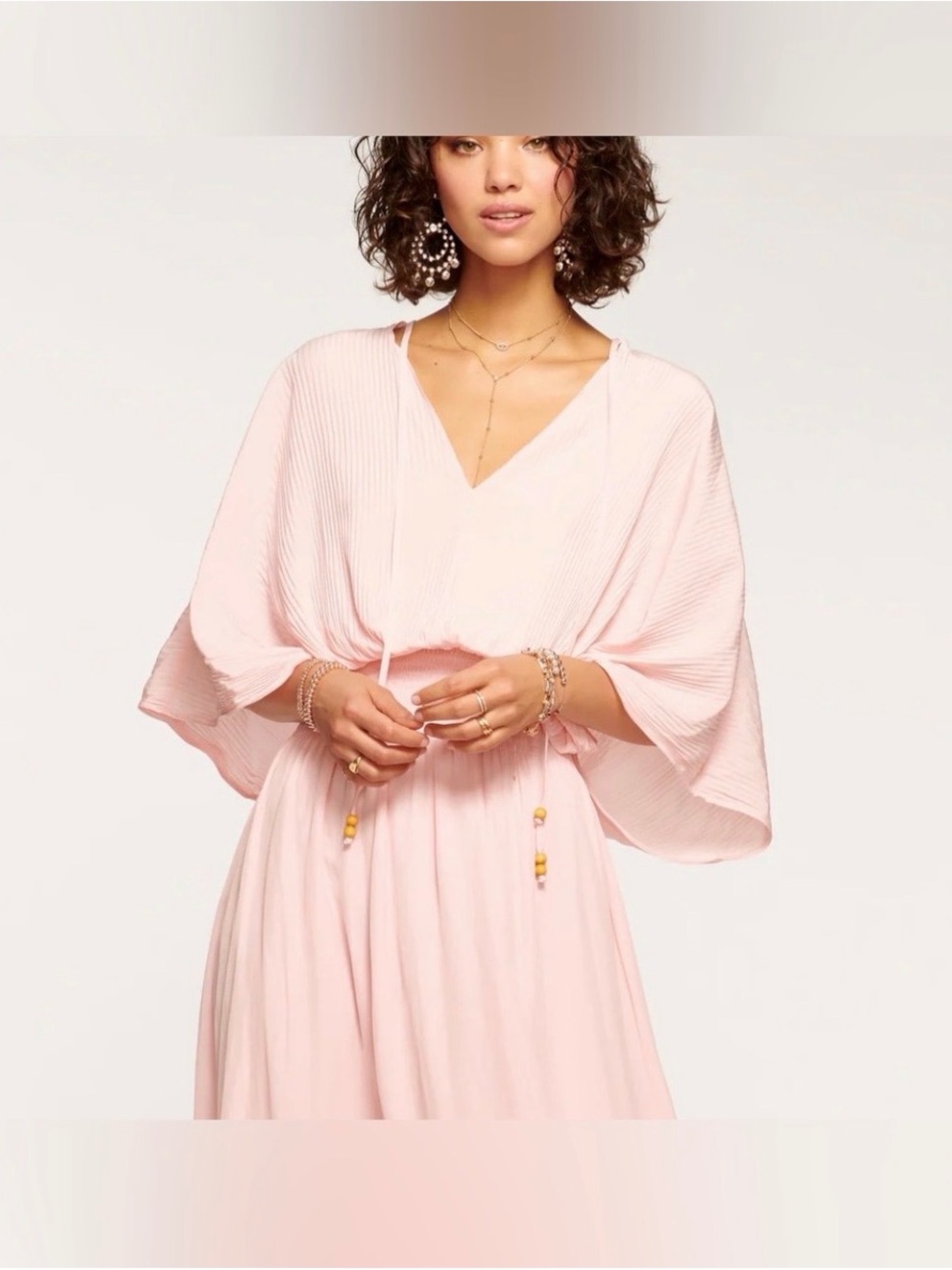 Ramy Brook Soft Pink V-Neck Pleated Maxi Dress